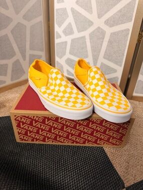 Vans Checkerboard Slip-On Sneakers in Yellow and White